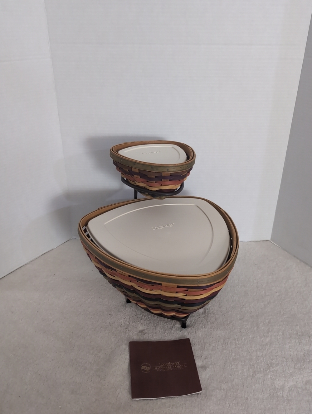 LONGABERGER 2008 Fiesta Chip & Dip Basket Set, Stand, Protectors & LIds.